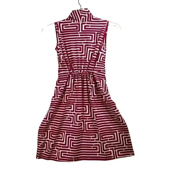 Vfish Designs Geometric Print Dress S High Neck Collar V Neck Minimalistic NWT - Picture 9 of 15